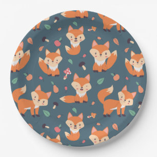 Cute Orange Fox Pattern Paper Plate