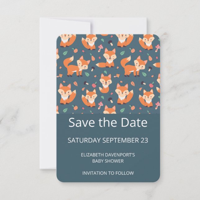 Cute Orange Fox Pattern Save The Date (Front)