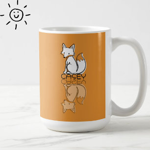 Cute Orange Fox Reflection Doodle Custom Name Coffee Mug