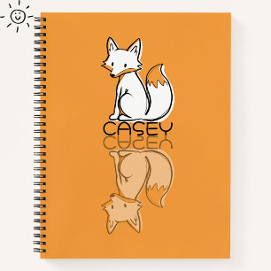 Cute Orange Fox Reflection Doodle Custom Name  Notebook