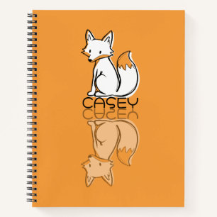 Cute Orange Fox Reflection Doodle Custom Name Notebook