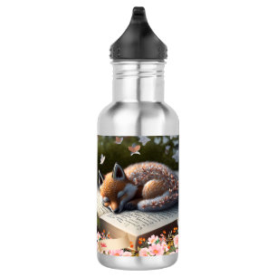 Cute Orange Fox sleeping on book personalized  532 Ml Water Bottle