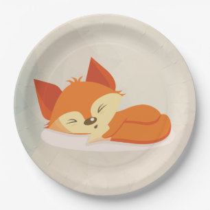 Cute Orange Fox Sleeping Paper Plate