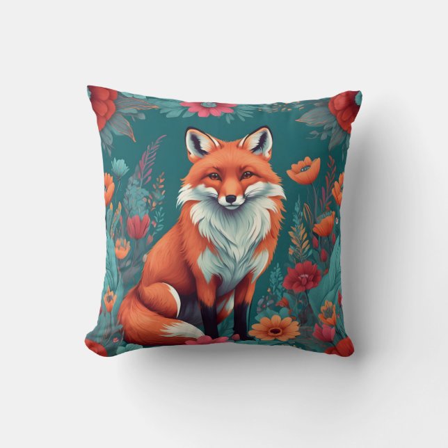 Cute orange fox throw pillow (Front)