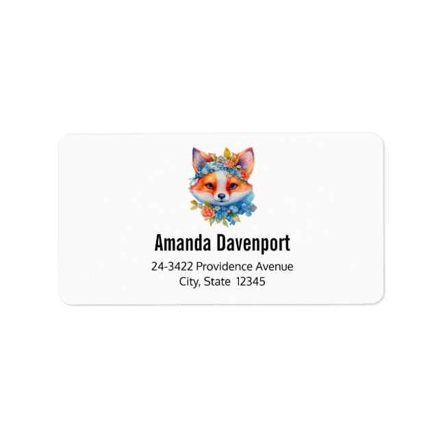 Cute Orange Fox with Floral Crown Address Label (Front)