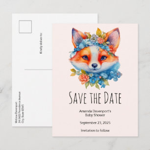 Cute Orange Fox with Floral Crown Announcement Postcard