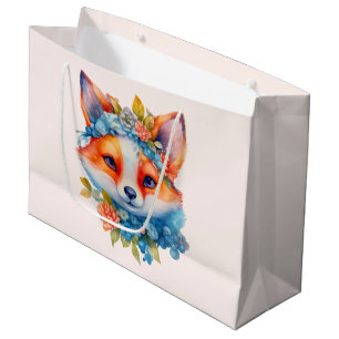 Cute Orange Fox with Floral Crown Large Gift Bag