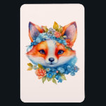 Cute Orange Fox with Floral Crown Magnet<br><div class="desc">Flexible Magnet with an illustration of an adorable fox portrait with a blue and orange floral crown and collar.</div>