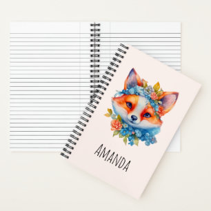 Cute Orange Fox with Floral Crown Notebook