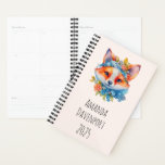 Cute Orange Fox with Floral Crown Planner<br><div class="desc">Yearly planner with an illustration of an adorable fox portrait with a blue and orange floral crown and collar.</div>