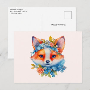 Cute Orange Fox with Floral Crown Postcard