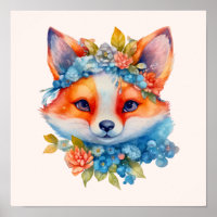 Cute Orange Fox with Floral Crown