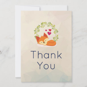 Cute Orange Fox with Wreath and Hearts Thank You