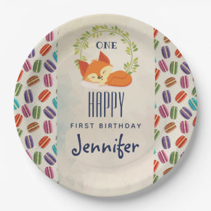 Cute Orange Fox with Wreath Birthday Paper Plate