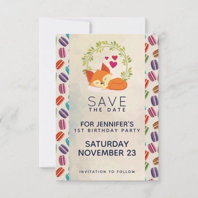Cute Orange Fox with Wreath Birthday Save The Date (Front)