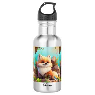 Cute orange fox Woodlands Floral Personalized 532 Ml Water Bottle