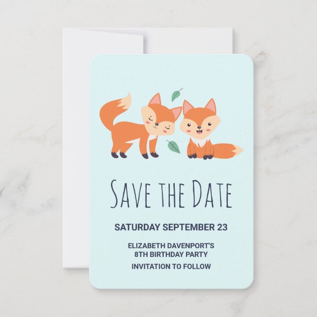 Cute Orange Foxes Birthday Save The Date (Front)