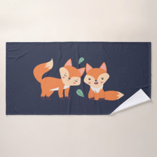 Cute Orange Foxes Graphic Illustration Bath Towel Set