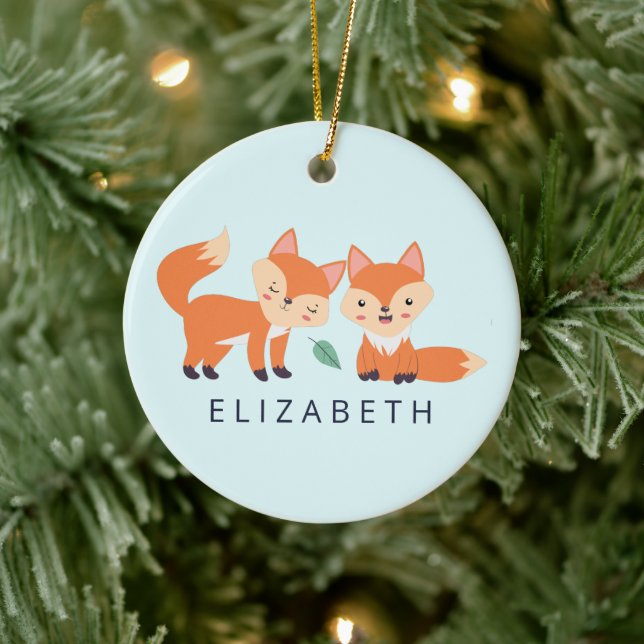 Cute Orange Foxes Graphic Illustration Ceramic Ornament (Tree)