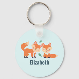 Cute Orange Foxes Graphic Illustration Keychain