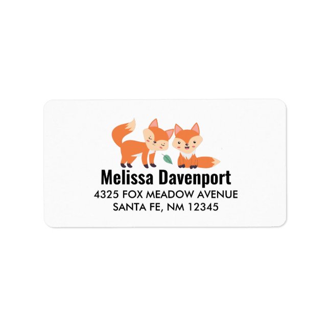 Cute Orange Foxes Graphic Illustration Label (Front)