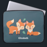 Cute Orange Foxes Graphic Illustration Laptop Sleeve<br><div class="desc">Personalized laptop sleeve with a graphic illustration of 2 orange foxes looking cute and happy.</div>