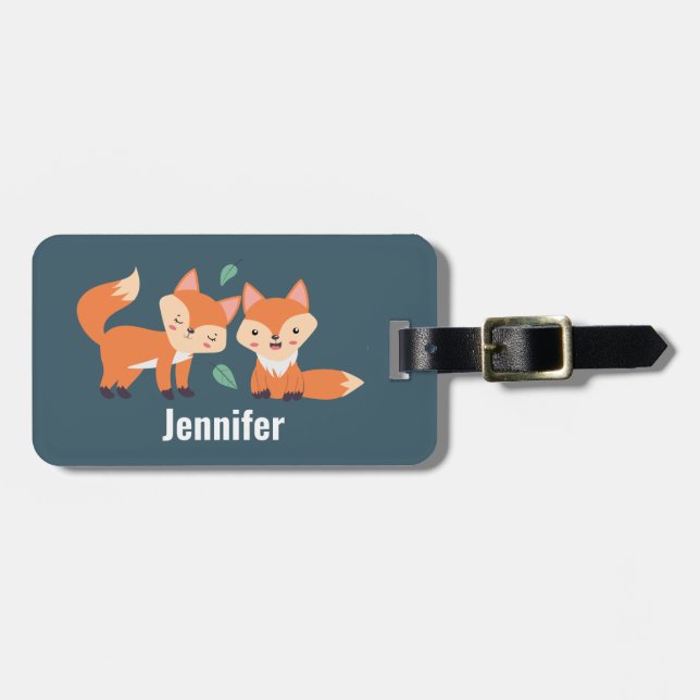 Cute Orange Foxes Graphic Illustration Luggage Tag (Front Horizontal)