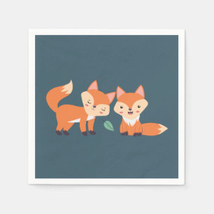 Cute Orange Foxes Graphic Illustration Napkin