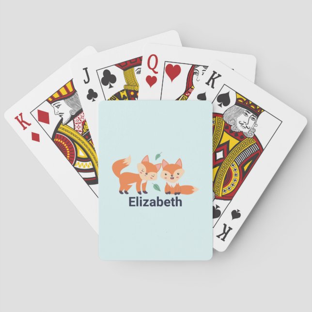 Cute Orange Foxes Graphic Illustration Playing Cards (Back)
