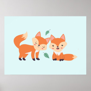 Cute Orange Foxes Graphic Illustration Poster