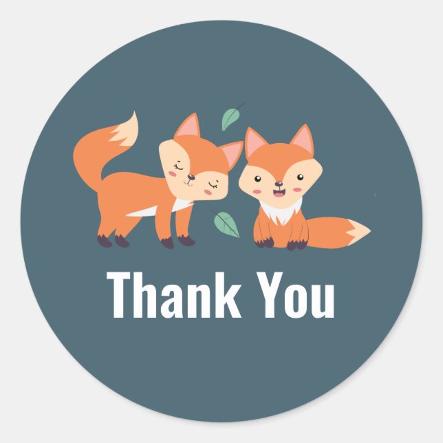 Cute Orange Foxes Graphic Illustration Thank You Classic Round Sticker (Front)