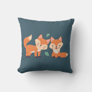 Cute Orange Foxes Graphic Illustration Throw Pillow