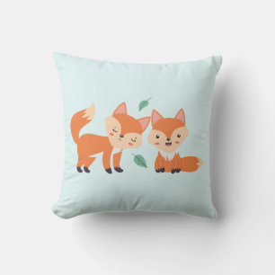Cute Orange Foxes Graphic Illustration Throw Pillow