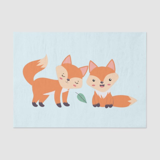 Cute Orange Foxes Graphic Illustration Tissue Paper (Front)