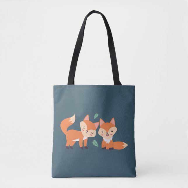Cute Orange Foxes Graphic Illustration Tote Bag (Front)