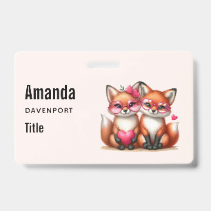 Cute Orange Foxes in Love Badge