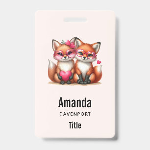 Cute Orange Foxes in Love Badge
