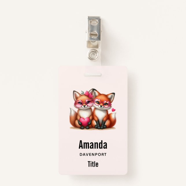 Cute Orange Foxes in Love Badge (Front with Clip)