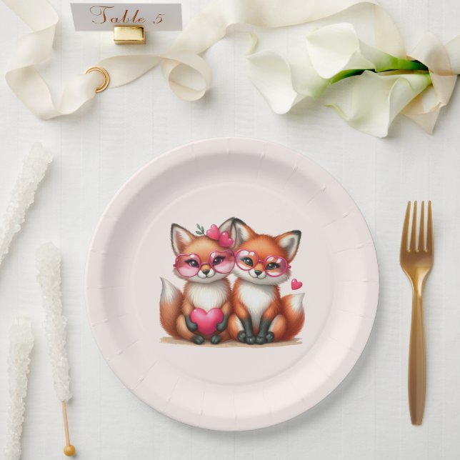Cute Orange Foxes in Love Paper Plate (Wedding)
