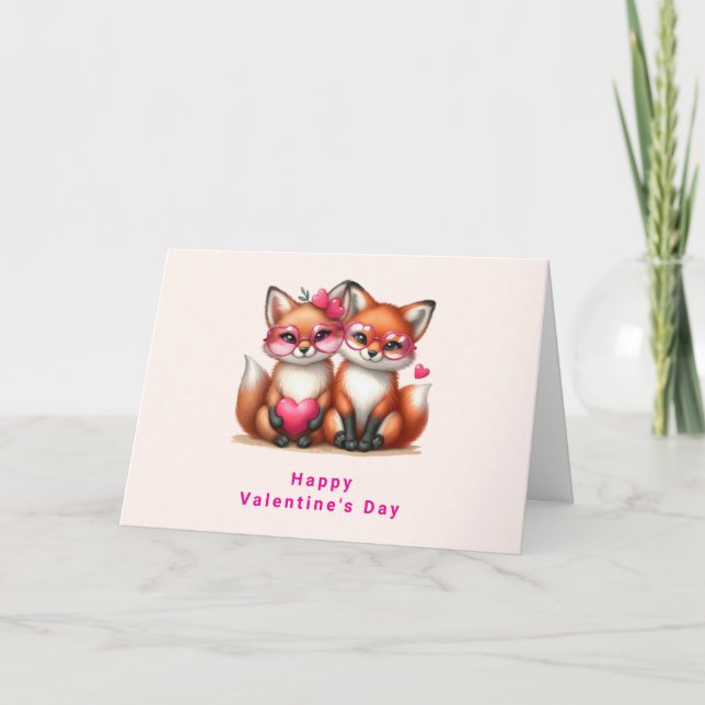 Cute Orange Foxes in Love Valentine's Day Holiday Card (Front)