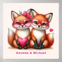 Cute Orange Foxes in Love Valentine's Day