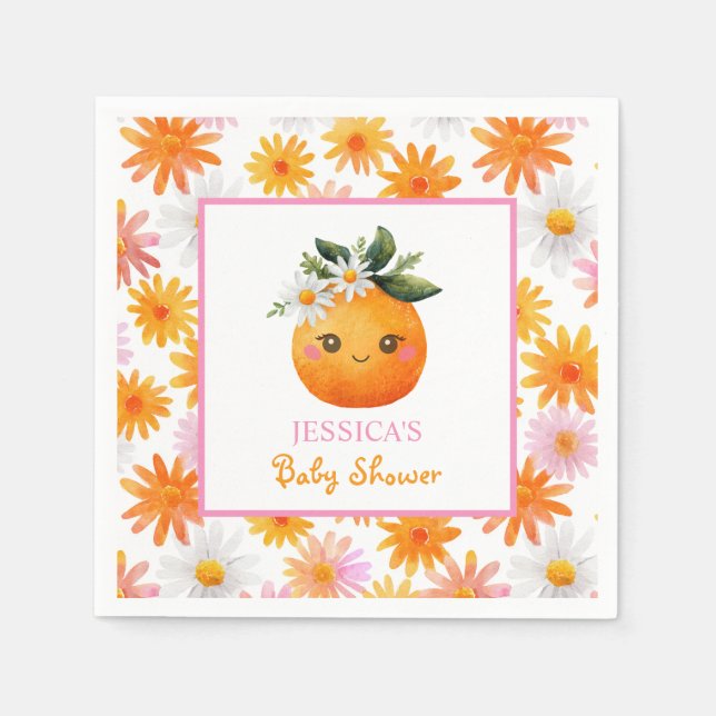 Cute Orange Fruit Pastel Daisies Baby Shower  Napkin (Front)