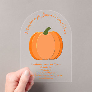 Cute Orange Gender Neutral Pumpkin Baby Shower Acrylic Invitations