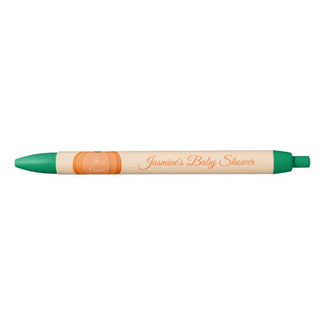 Cute Orange Gender Neutral Pumpkin Baby Shower Black Ink Pen (Front)