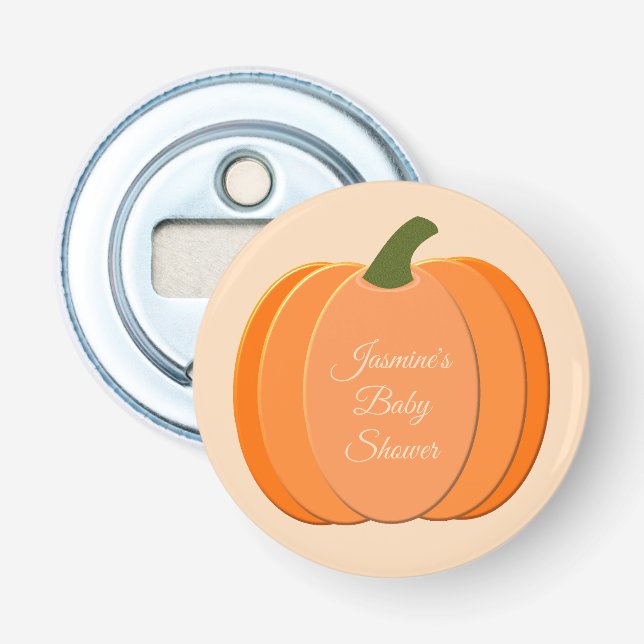 Cute Orange Gender Neutral Pumpkin Baby Shower Bottle Opener (Front)