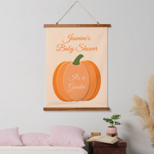 Cute Orange Gender Neutral Pumpkin Baby Shower Hanging Tapestry