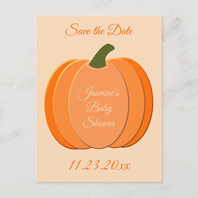 Cute Orange Gender Neutral Pumpkin Baby Shower Postcard (Front)