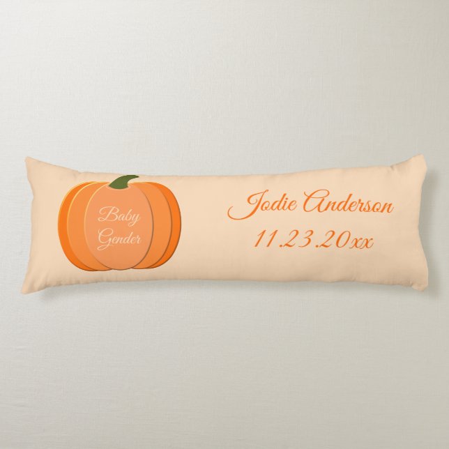 Cute Orange Gender Neutral Pumpkin Custom Birth Body Pillow (Front)