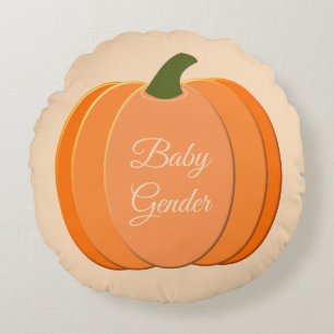 Cute Orange Gender Neutral Pumpkin Custom Birth Round Pillow