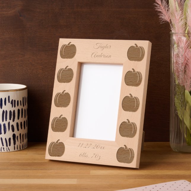 Cute Orange Gender Neutral Pumpkin Custom Etched Frames (Left)